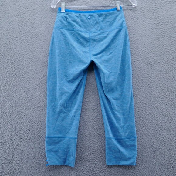 Prana Womens Cropped Athletic Legging‎ Small Blue Hem Cutout Workout Yoga - Picture 2 of 15